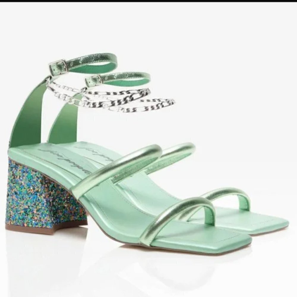 NEW FREE PEOPLE Parker Chain Heel / Lime Metallic Strappy Shoe size Euro…​​​
